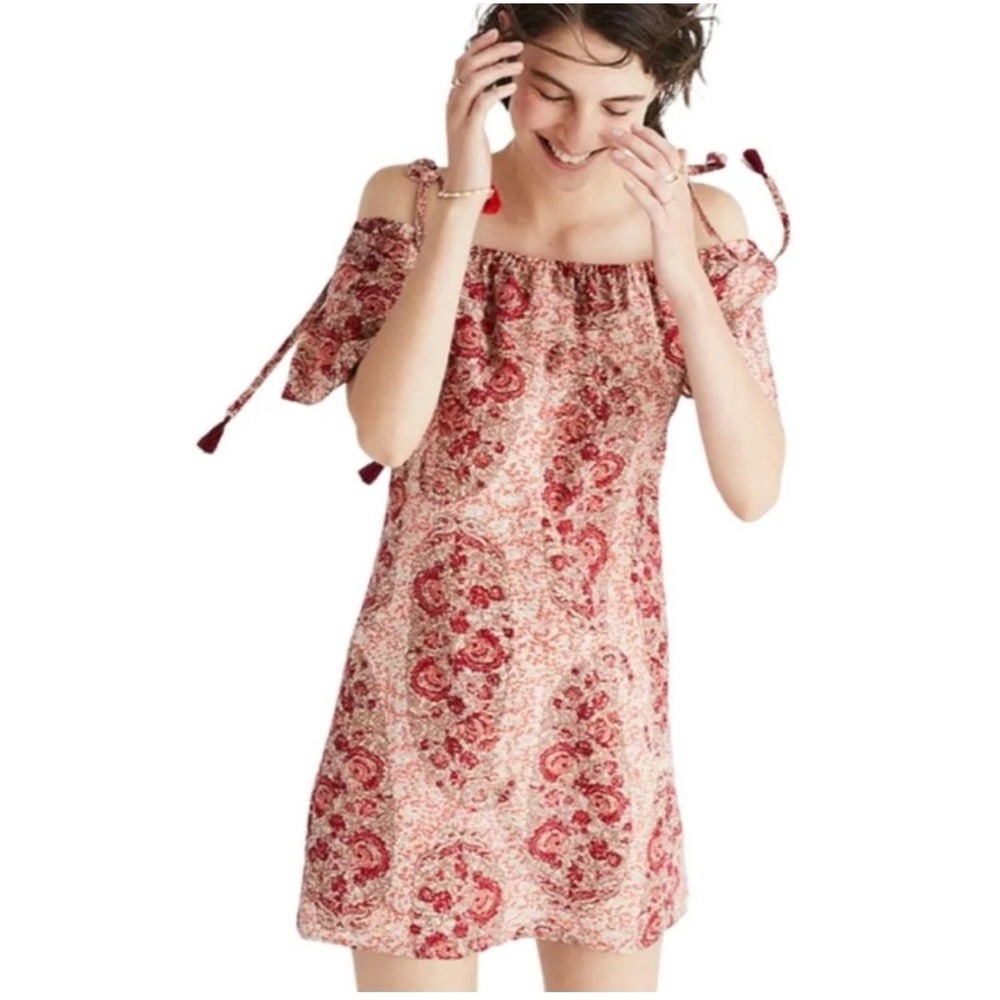 Madewell Boho Silk Paisley Mini Dress XS Pink Cottagecore Romantic Soft Girl